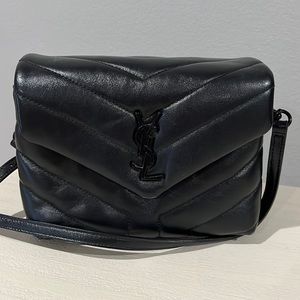 Authentic YSL Loulou Toy Matelasse Calfskin Flap-Top Shoulder Bag, Black Hardwar